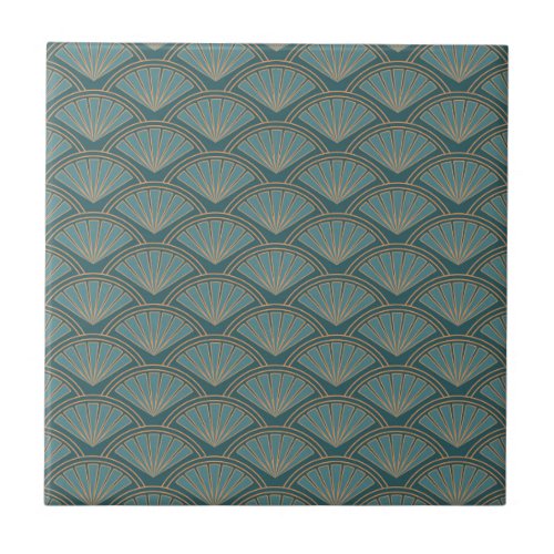 Art Deco style pattern in teal blue color Ceramic Tile