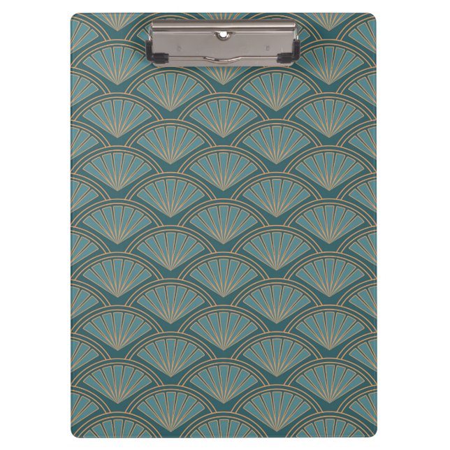 Art Deco style pattern in teal blue color Clipboard (Front)