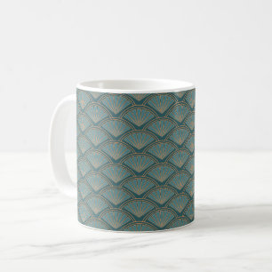 Art Deco style pattern in teal blue color Coffee Mug