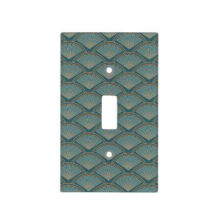 Art Deco style pattern in teal blue color Light Switch Cover