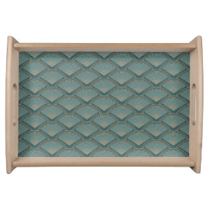 Art Deco style pattern in teal blue color Serving Tray