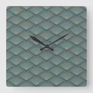 Art Deco style pattern in teal blue color Square Wall Clock