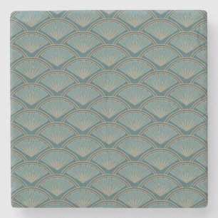 Art Deco style pattern in teal blue color Stone Coaster