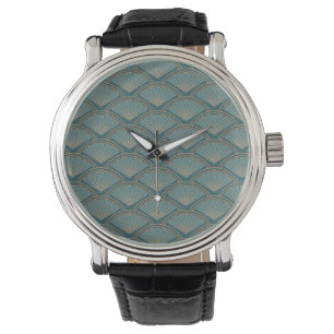 Art Deco style pattern in teal blue color Watch