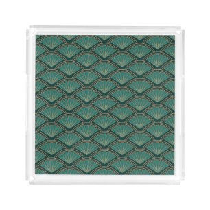 Art Deco style pattern in teal green color Acrylic Tray