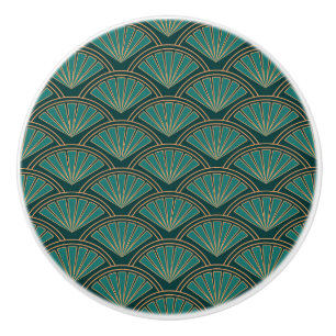 Art Deco style pattern in teal green color Ceramic Knob