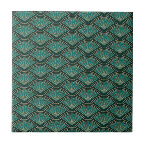 Art Deco style pattern in teal green color Ceramic Tile