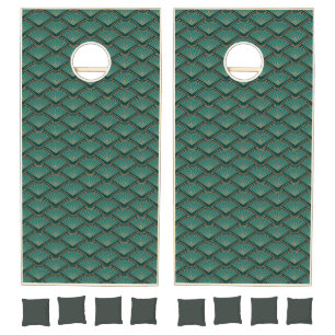 Art Deco style pattern in teal green color Cornhole Set