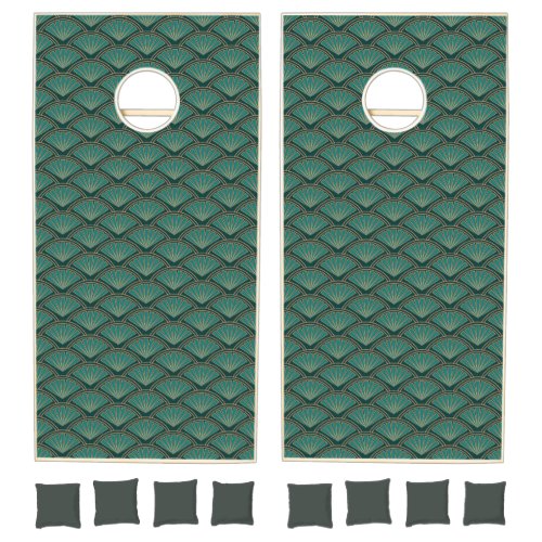 Art Deco style pattern in teal green color  Cornhole Set