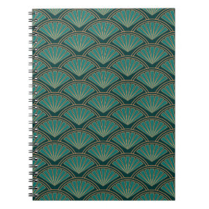 Art Deco style pattern in teal green color Notebook