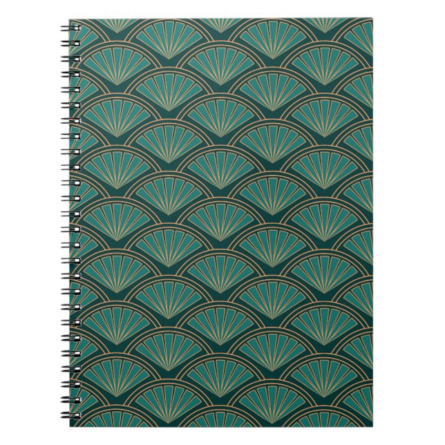 Art Deco style pattern in teal green color Notebook (Front)