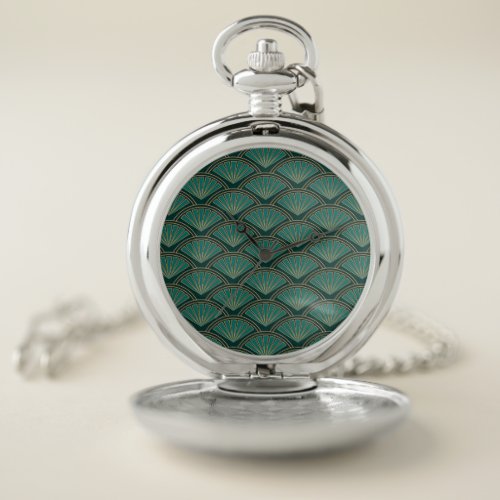 Art Deco style pattern in teal green color Pocket Watch