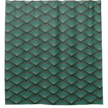 Art Deco Style Pattern In Teal Green Color Shower Curtain by BattaAnastasia at Zazzle