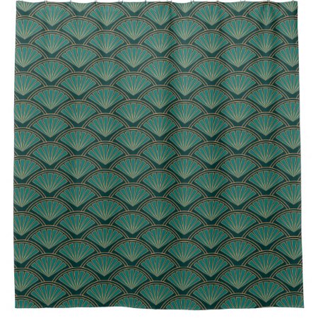 Art Deco Style Pattern In Teal Green Color Shower Curtain