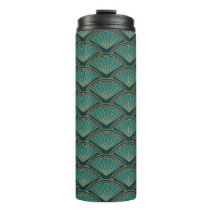 Art Deco style pattern in teal green color Thermal Tumbler