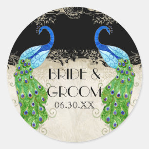 Art Deco Style Peacock Black Favor Gift Tags Seal