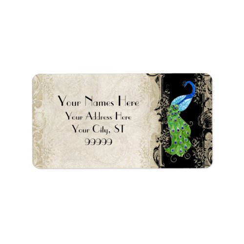 Art Deco Style Peacock Black Matching Shipping Label