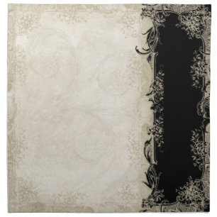 Art Deco Style Peacock Black n Cream Vintage Lace Cloth Napkin