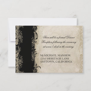 Art Deco Style Peacock Black n Cream Vintage Lace Invitation