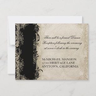 Art Deco Style Peacock Black n Cream Vintage Lace Invitation