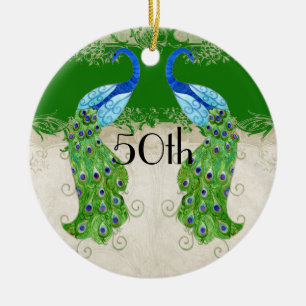 Art Deco Style Peacock Emerald Green Vintage Lace Ceramic Ornament