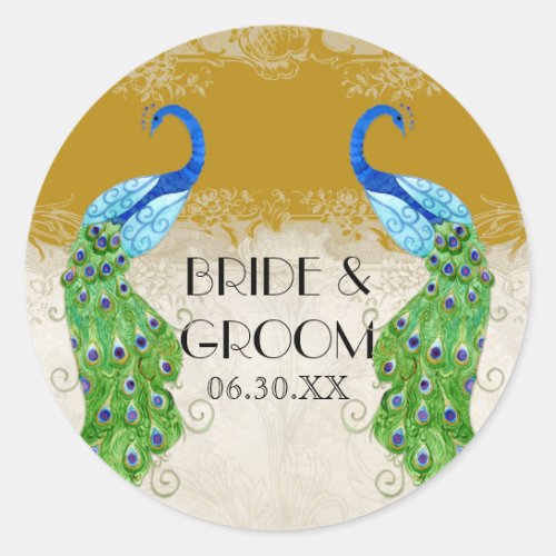 Art Deco Style Peacock Gold Favor Gift Tags Seal
