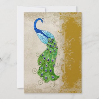 Art Deco Style Peacock Gold Vintage Lace Save The Date by AudreyJeanne at Zazzle