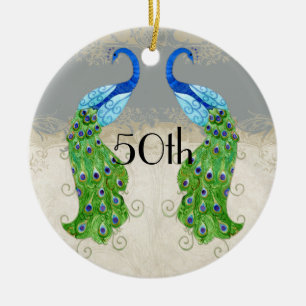 Art Deco Style Peacock Grey Vintage Lace Ceramic Ornament