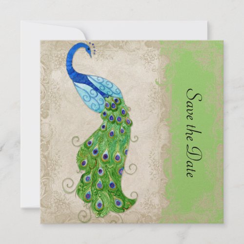 Art Deco Style Peacock Lime Green Vintage Lace Save The Date
