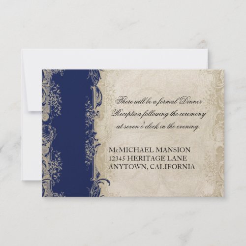 Art Deco Style Peacock Navy Blue Vintage Lace Invitation