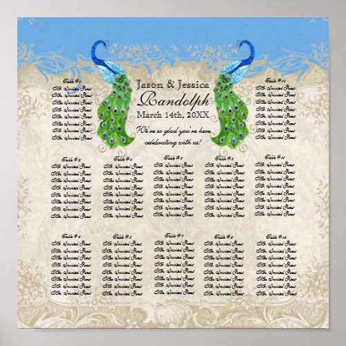 Art Deco Style Peacock Reception Seating Chart