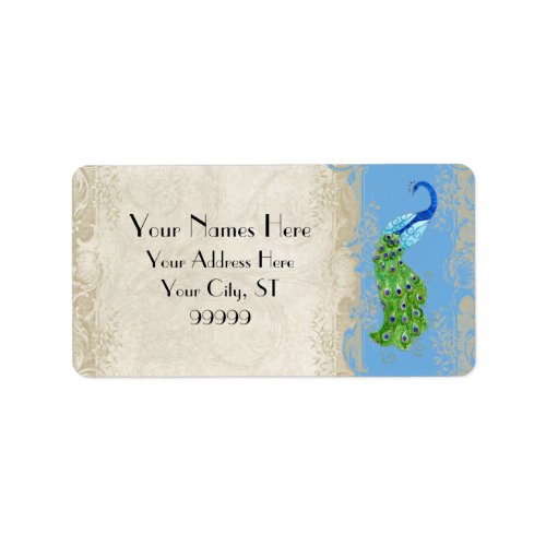 Art Deco Style Peacock Sky Blue Matching Shipping Label