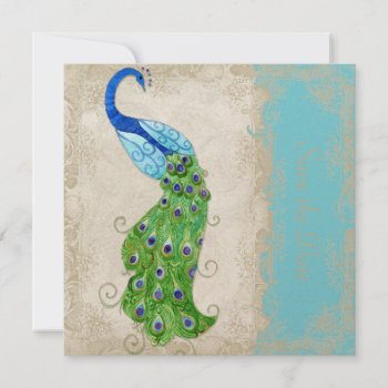 Art Deco Style Peacock Turquoise Vintage Lace Save The Date by AudreyJeanne at Zazzle