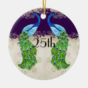 Art Deco Style Peacock Vintage Lace Dark Purple Ceramic Ornament