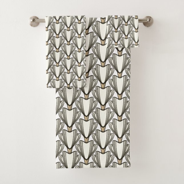 Art Deco Style Sepia Flowers Bath Towel Set (Insitu)