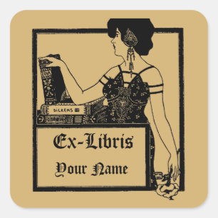 Art Deco Style Vintage 1903 Ex Libris Template Square Sticker