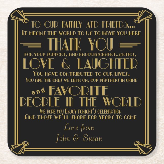 Art deco style wedding favor coaster (Front)