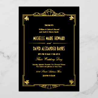 Art Deco Style Wedding Gold Foil Invitation