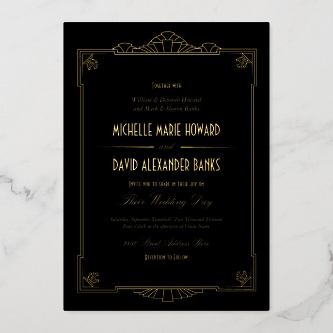 Art Deco Style Wedding Gold Foil Invitation