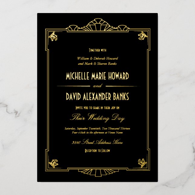 Art Deco Style Wedding Gold Foil Invitation (Front)