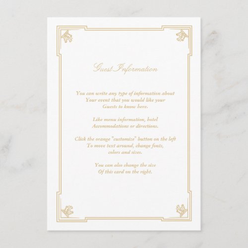 Art Deco Style Wedding Insert Card