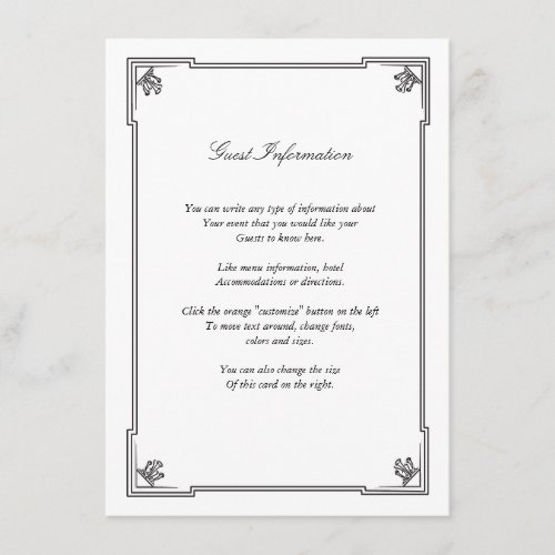 Art Deco Style Wedding Insert Card