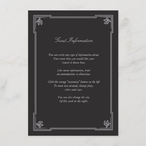 Art Deco Style Wedding Insert Card (Silver)