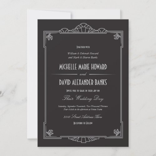 Art Deco Style Wedding Invitation (Silver)