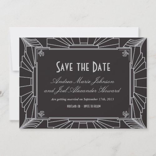 Art Deco Style Wedding Save the Date (Silver)