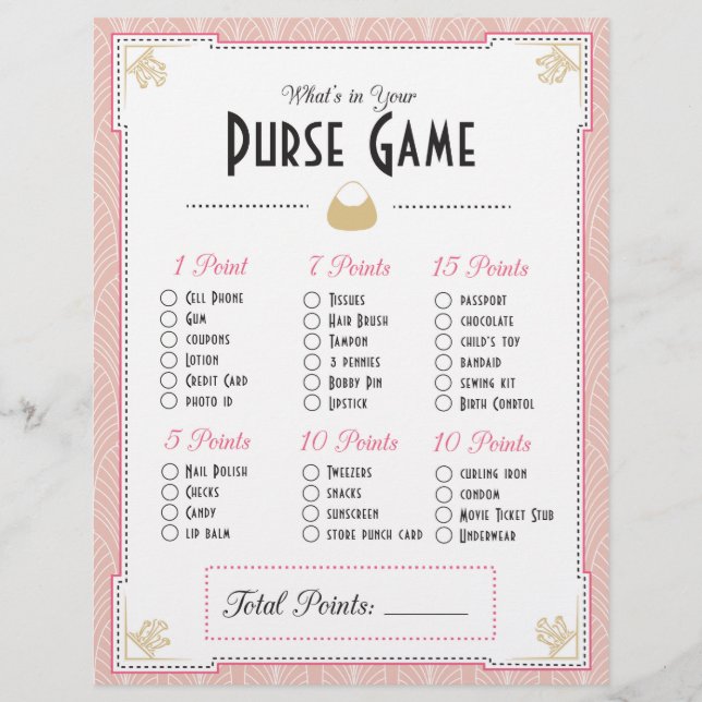 Art Deco Style What's in Your Purse? Game (Front)