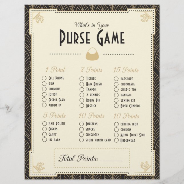 Art Deco Style What's in Your Purse? Game (Front)