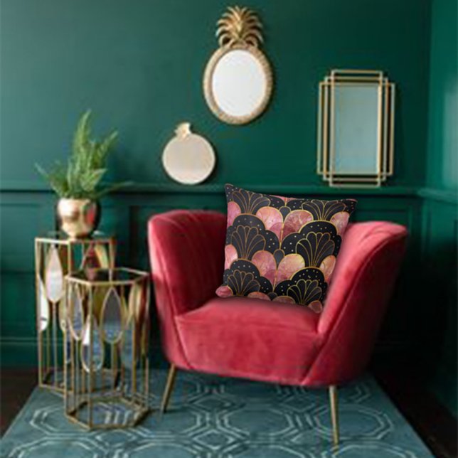 Art Deco Stylised Fans in Black & Pink Throw Pillow (Creator Uploaded)