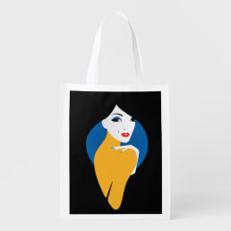 Art Deco stylish fashion illustration black Grocery Bag