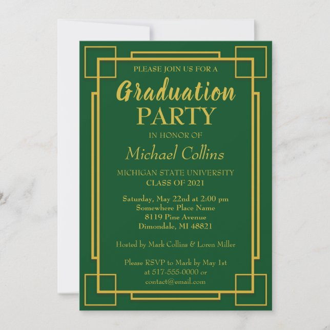 Art Deco Stylish Gold Border Invitation (Front)